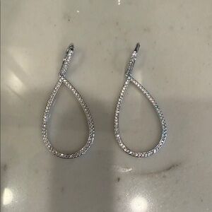 Nadri Silver Crystal Teardrop Hoop Earrings